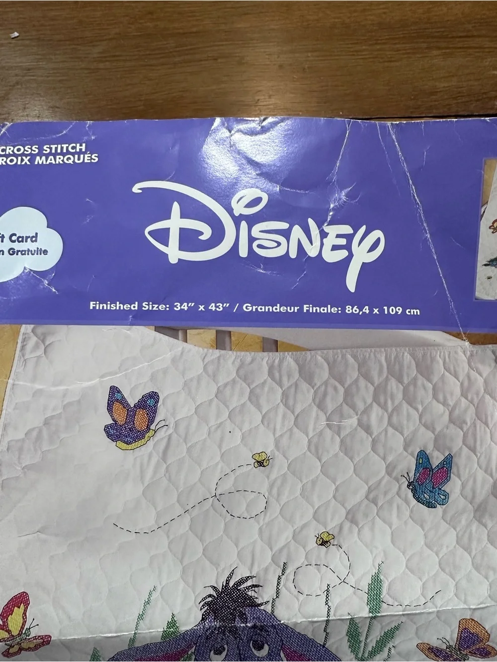 Disney vintage cross-stitch Eeyore &‎ Butterflies Baby Quilt Pattern 30%complete